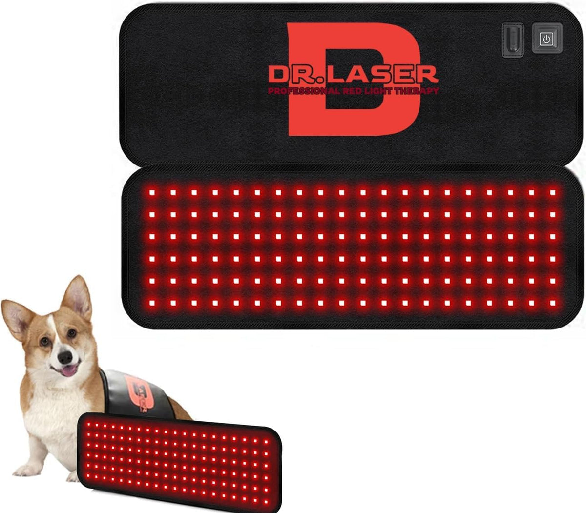 Cantendo red-light therapy belt on a dog's back for at-home care.