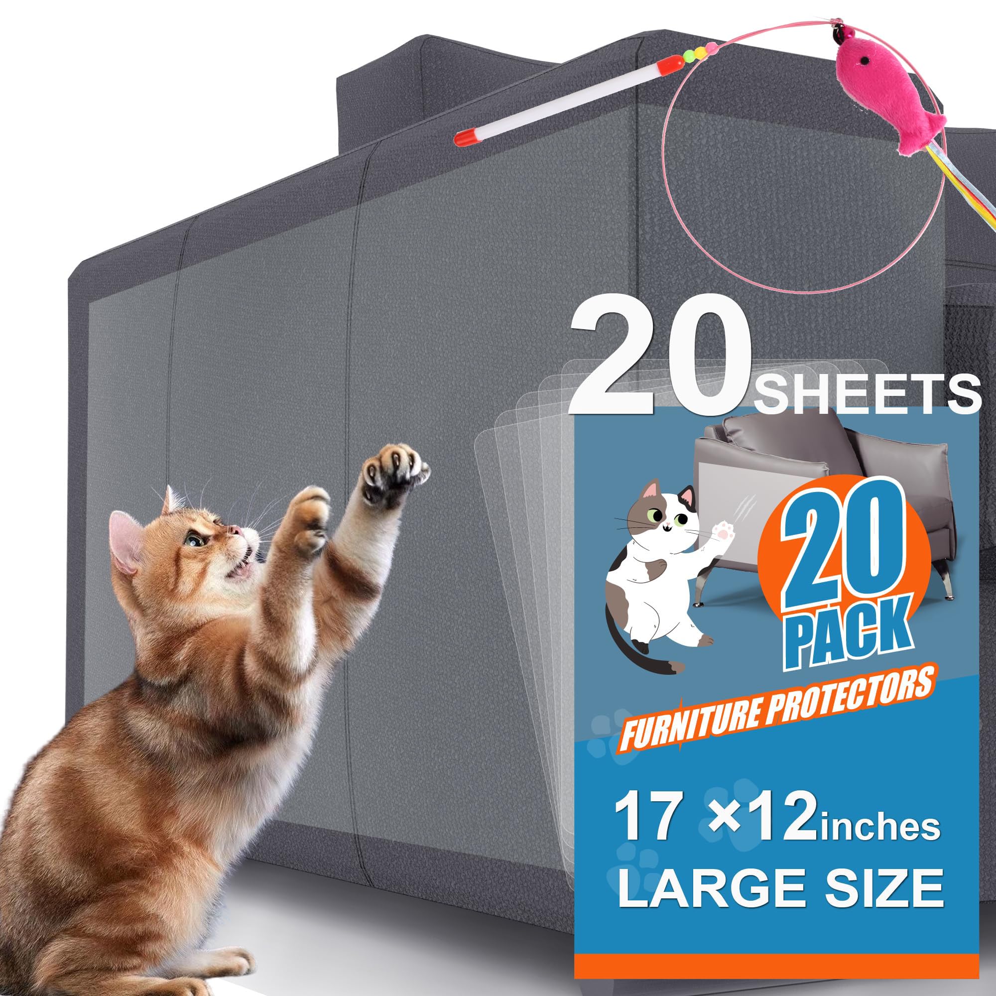 CANWUPON 20-pack clear cat scratch protector on sofa in large 17x12 size for shielding claws