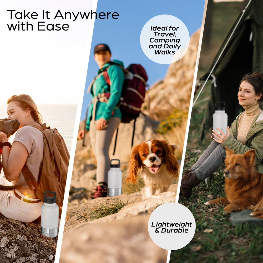 CANYAS durable stainless steel with a carrying handle for travel.