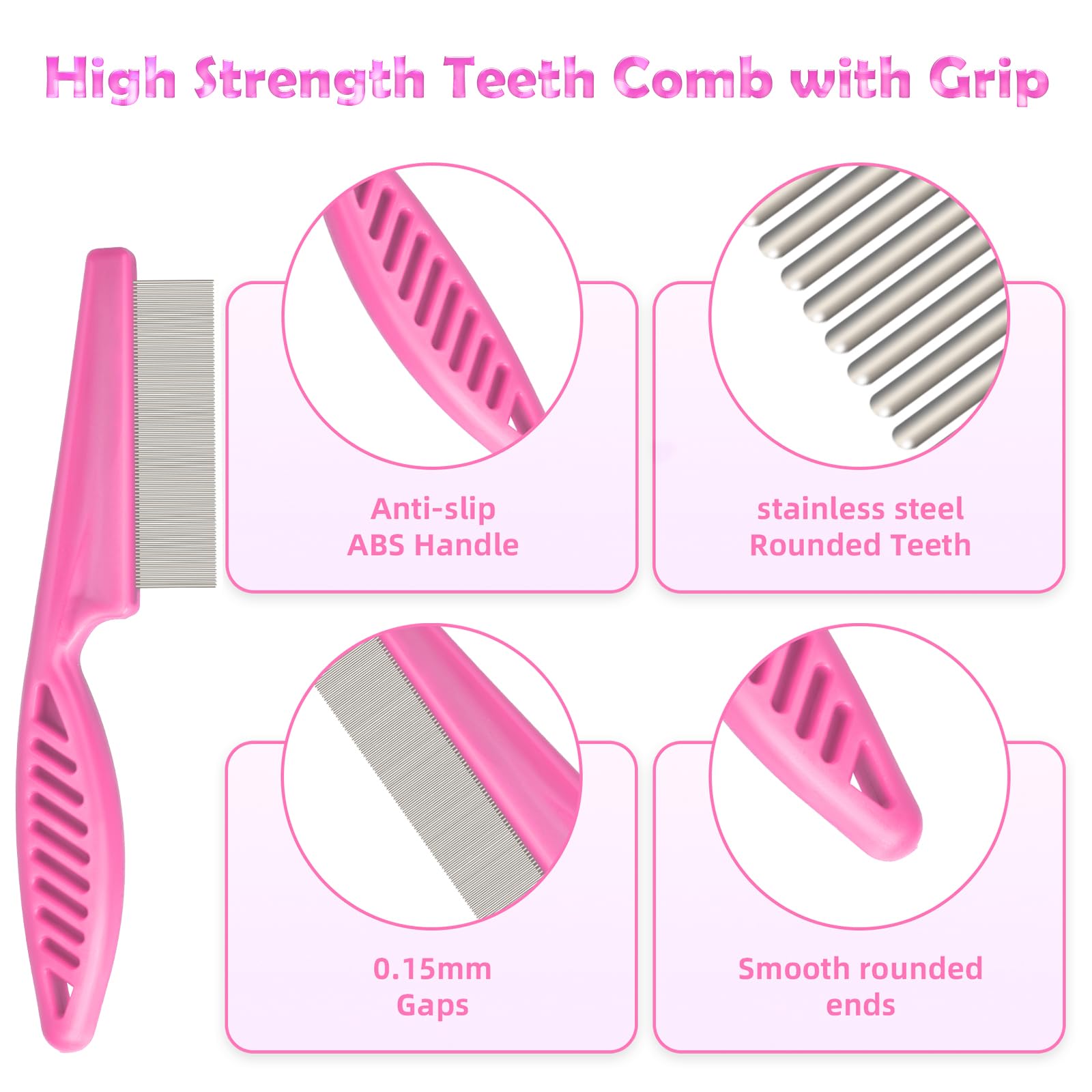 CAPHONT long-tooth comb close-up pink handle for thorough detangling