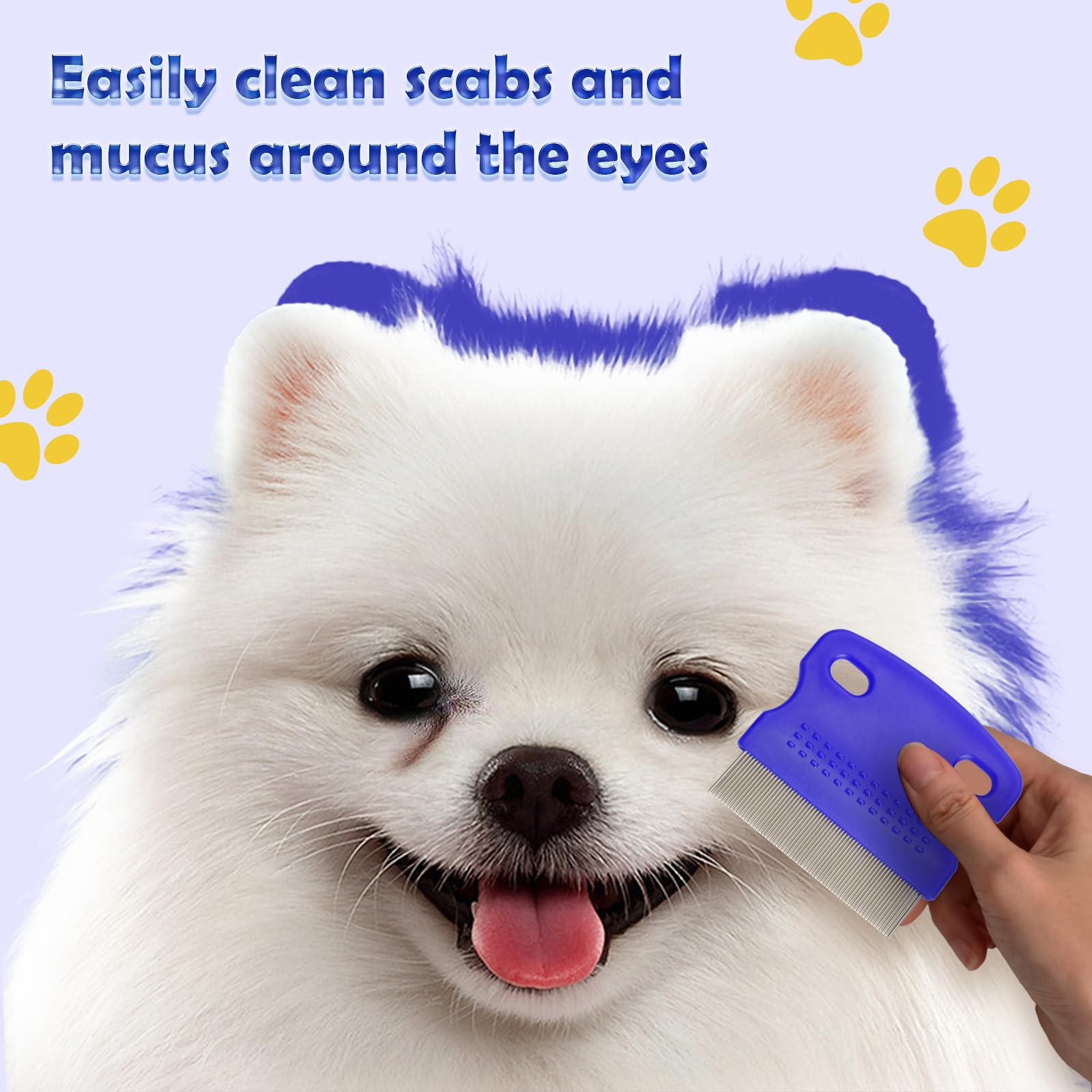 CAPHONT flea comb set blue double-tooth close-up for efficient detangling and smoothing.