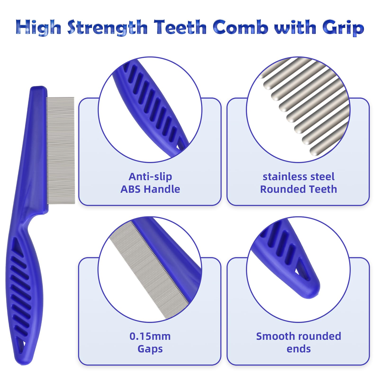 CAPHONT flea comb set blue long-handled demonstrates easy control during brushing.
