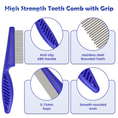 CAPHONT flea comb set blue long-handled demonstrates easy control during brushing.