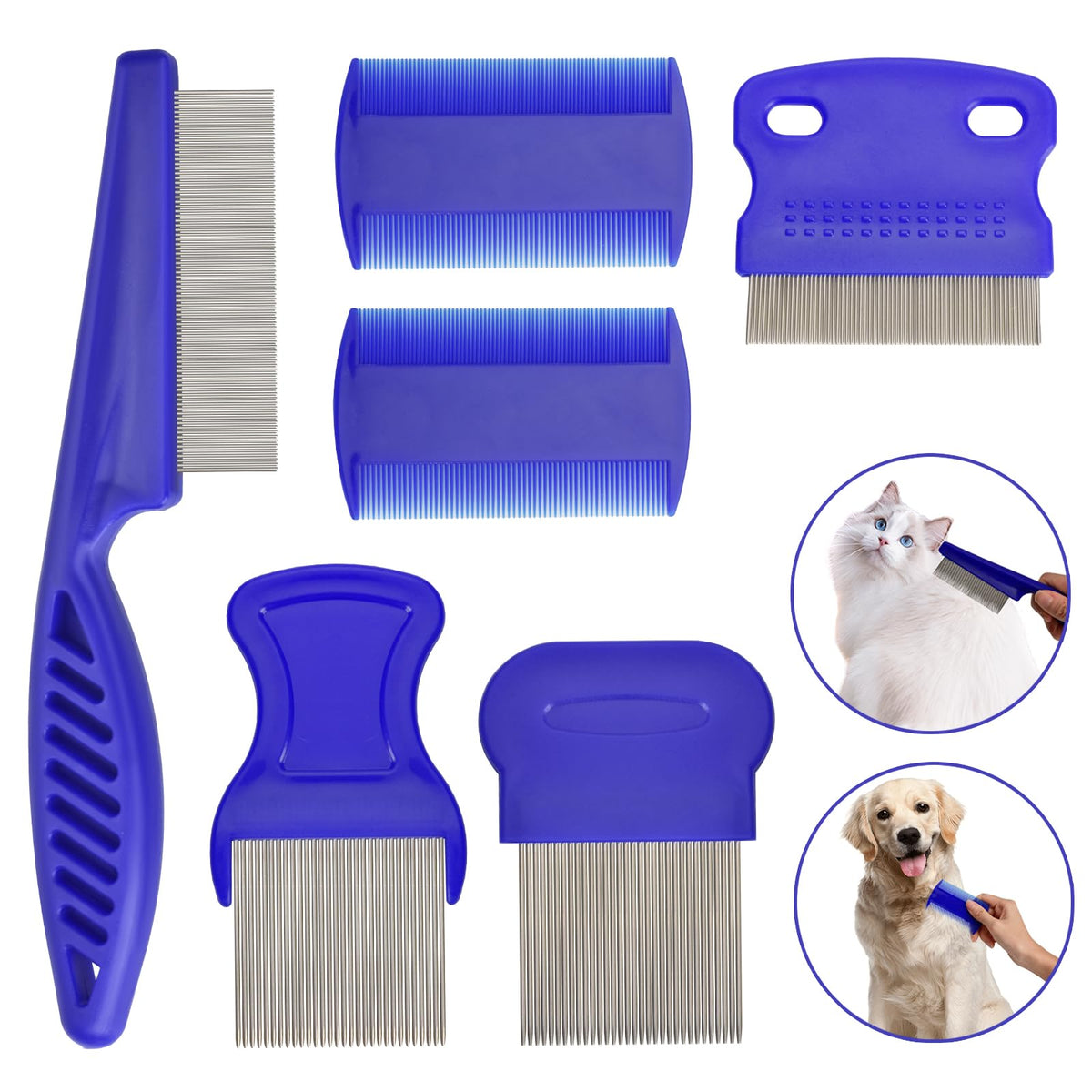 CAPHONT flea comb set blue packaging highlights versatile grooming for multiple pet sizes.