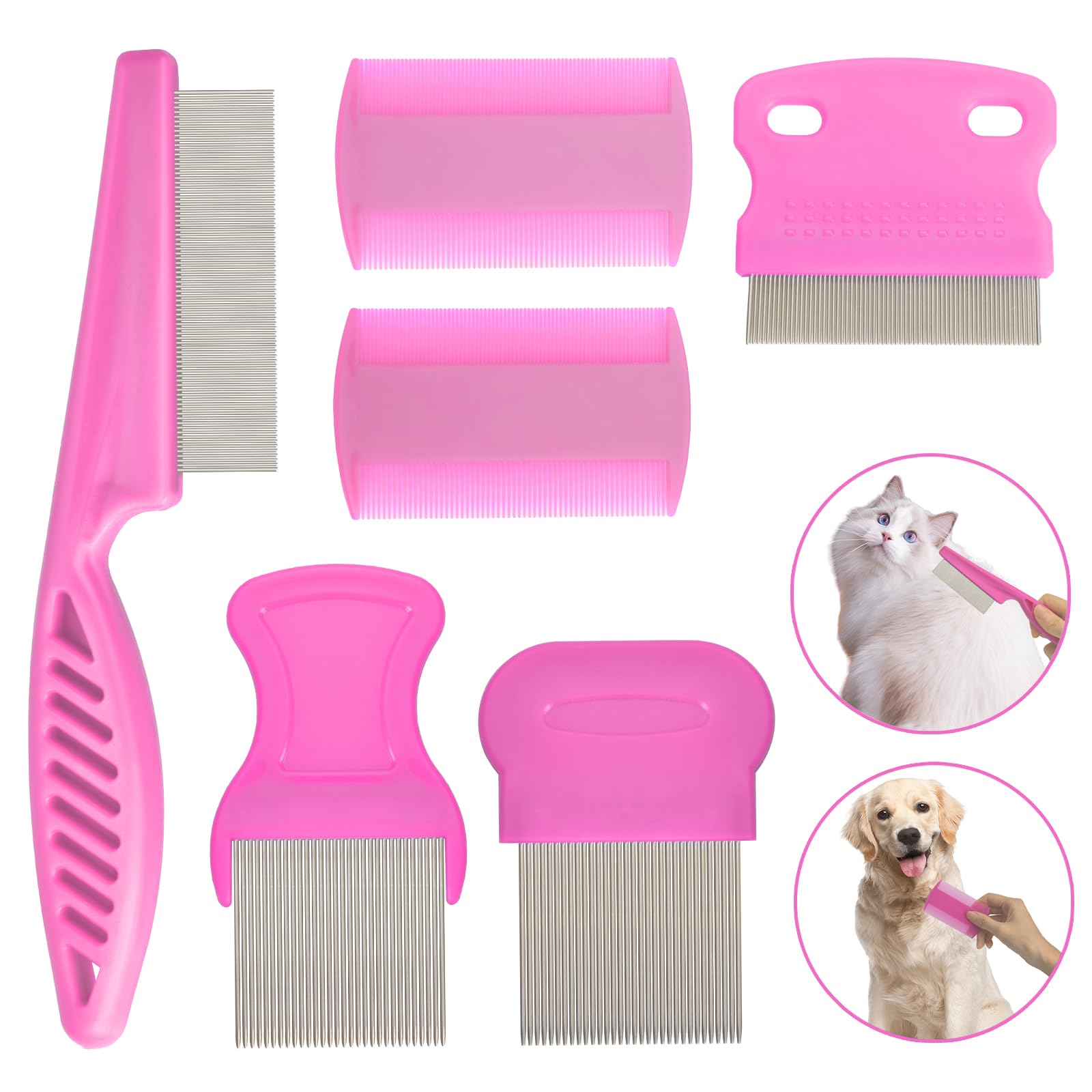 CAP HONT flea comb set six-pack full kit in pink for versatile grooming