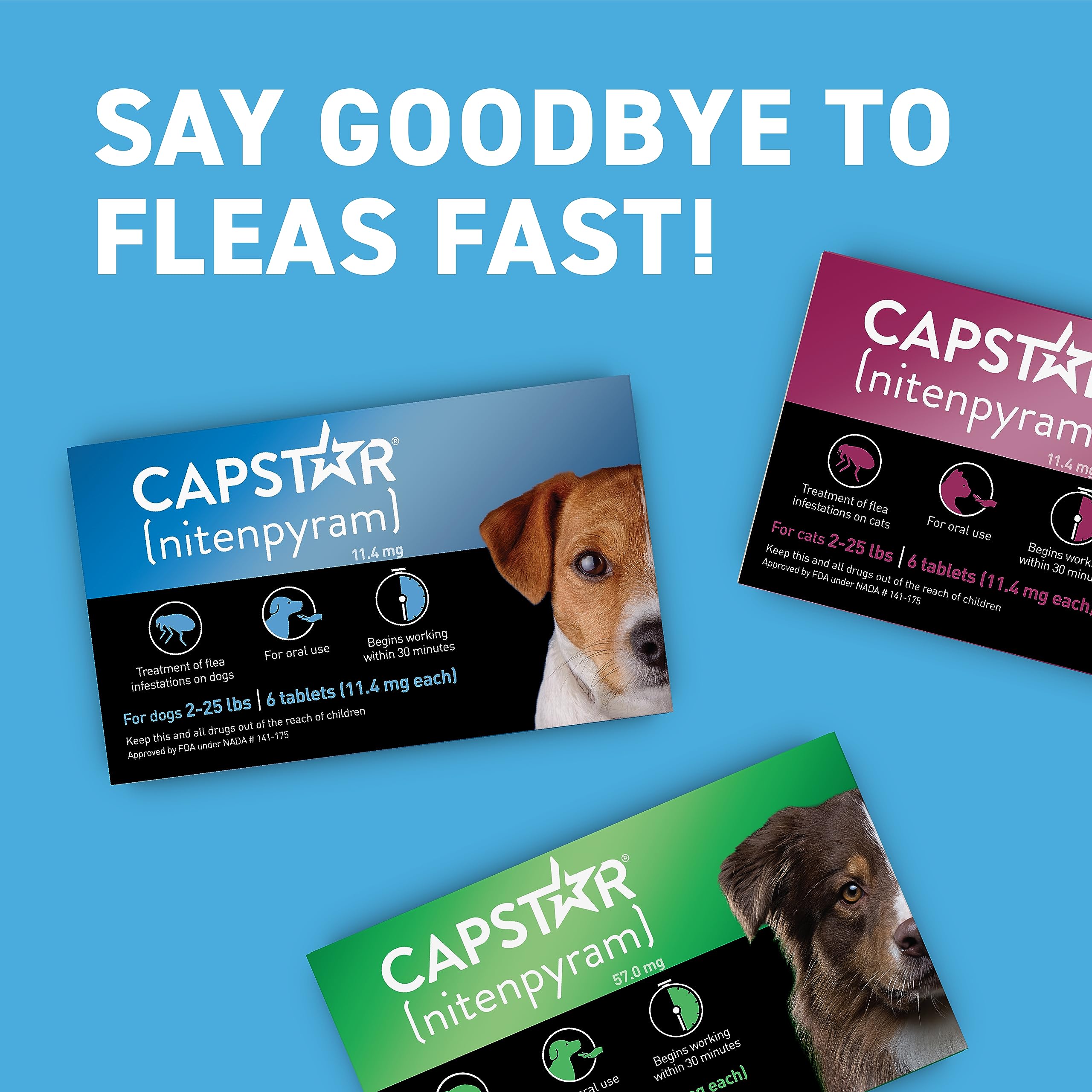 Capstar dose-ready packaging for puppies four weeks and older.