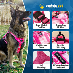 Captain Dog XXL Xdog Vest pink camo with 4 metal buckles for secure closures
