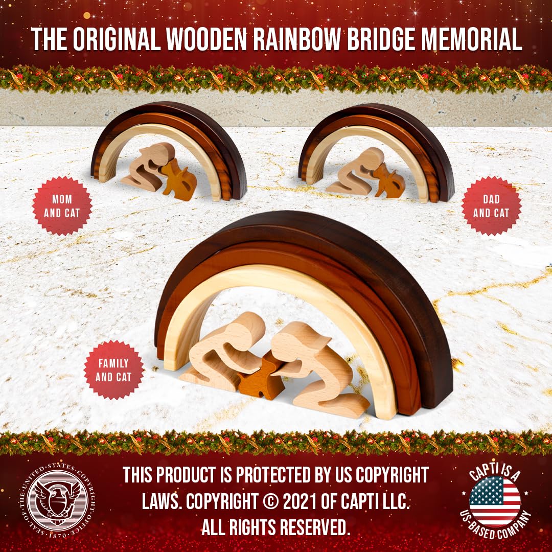 Capti Rainbow Bridge cat remembrance gift, 3-tone wood, creates a heartfelt keepsake for grieving families.