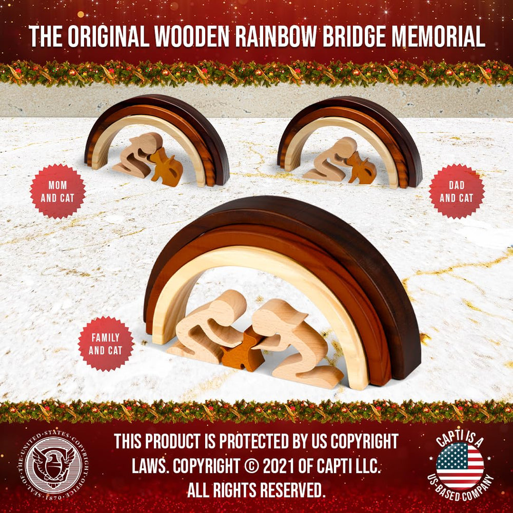 Capti Rainbow Bridge cat remembrance gift, 3-tone wood, creates a heartfelt keepsake for grieving families.
