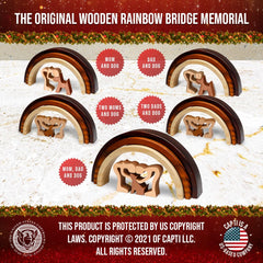 Capti Rainbow Bridge handcrafted wood sculpture highlights unique color variation for shelf display.