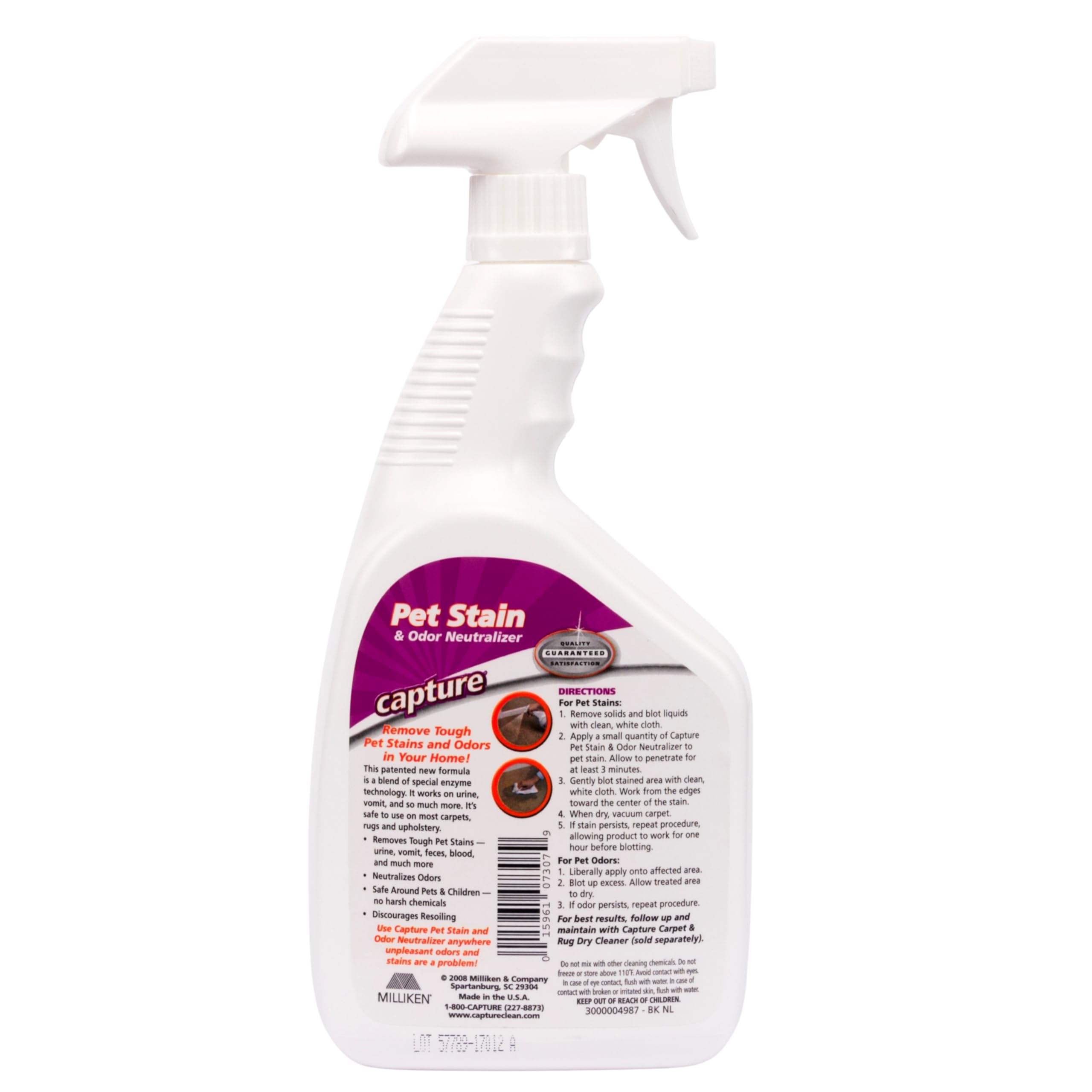 Cat urine stain treated with Capture remover on fabric surface