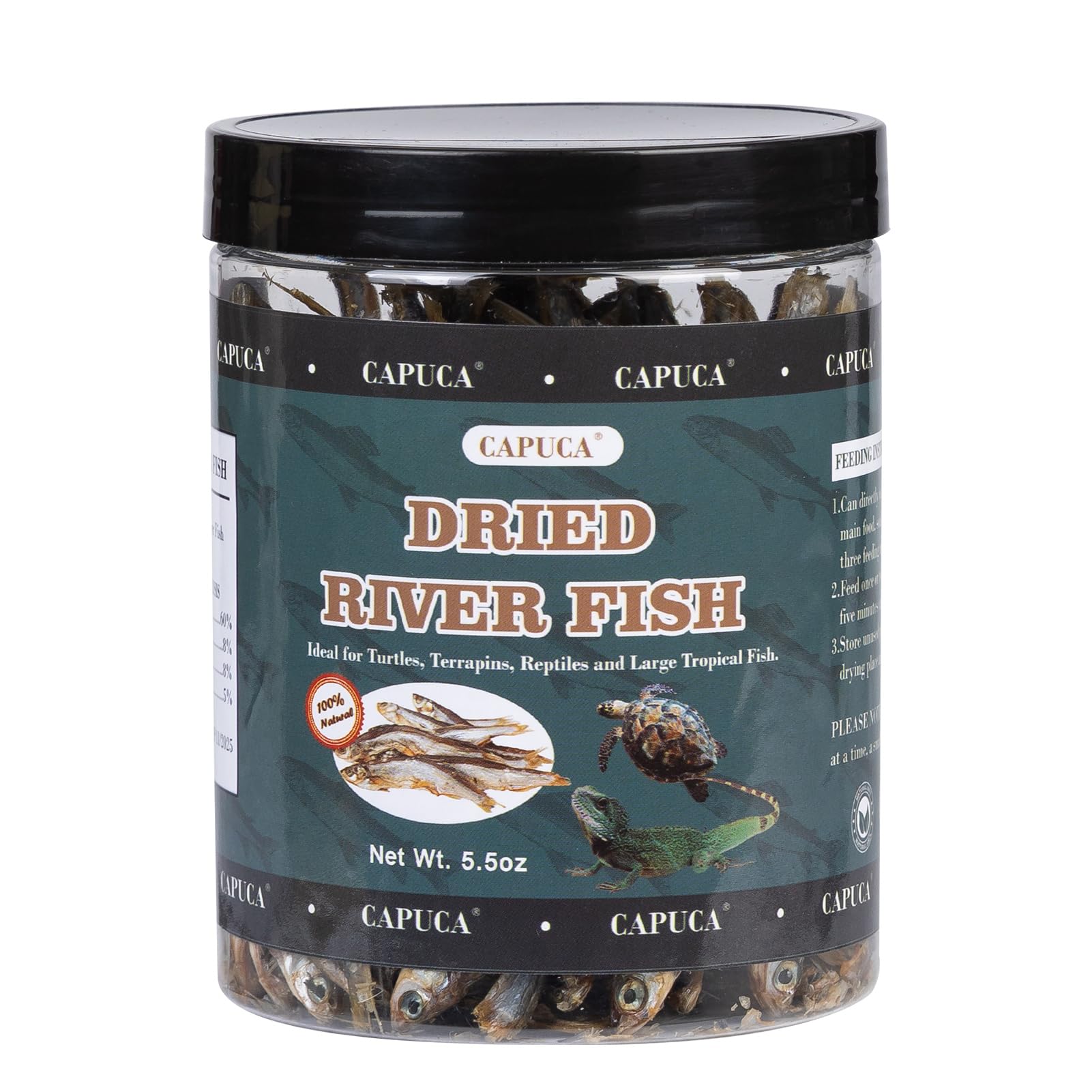 Capuca Dried River Fish in a resealable bag preserves freshness for turtles and reptiles