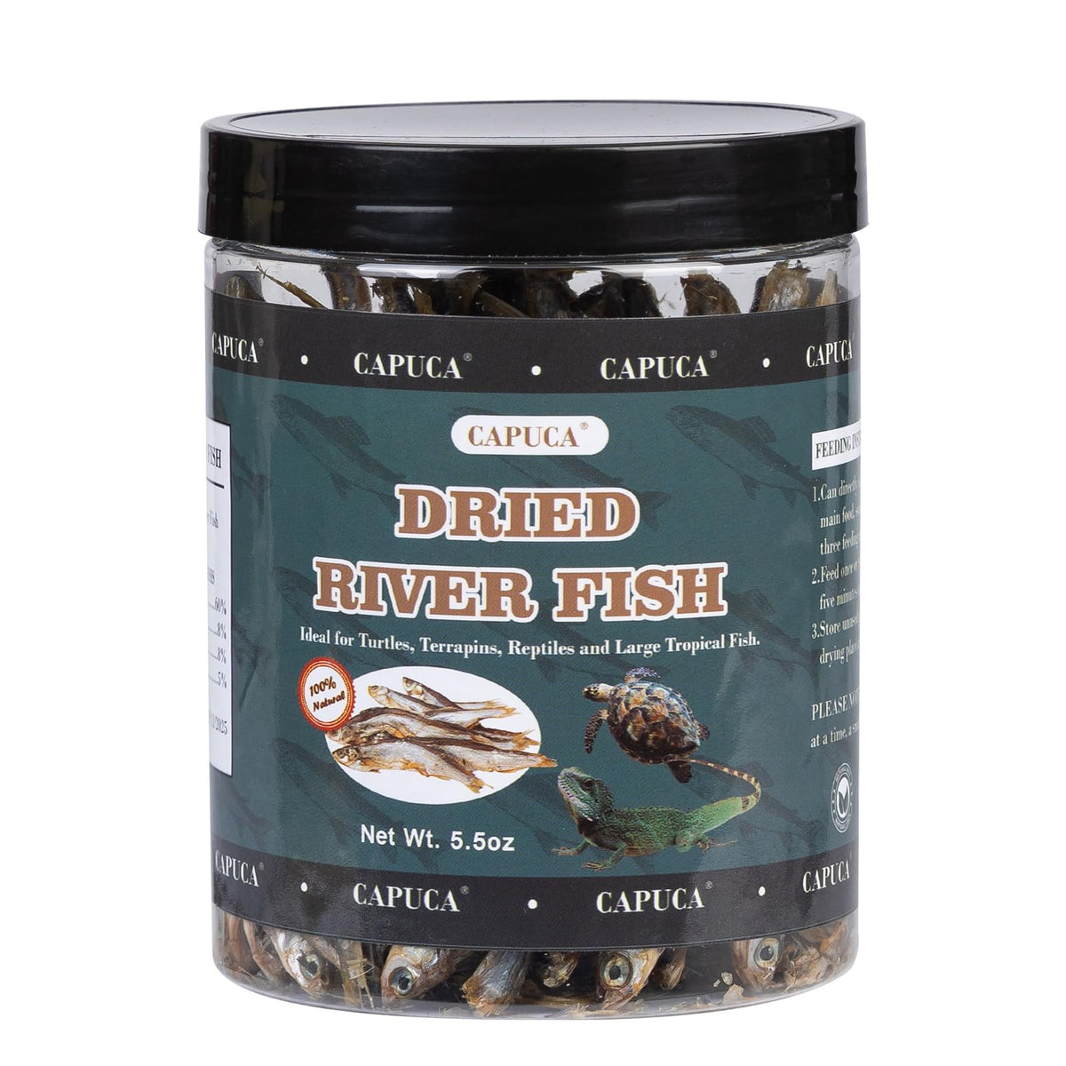 Capuca Dried River Fish in a resealable bag preserves freshness for turtles and reptiles
