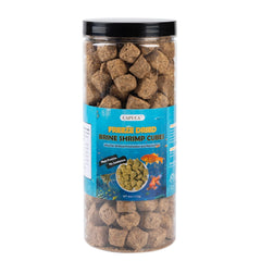 Capuca Freeze Dried Brine Shrimp Cubes packaging demonstrates convenient, shelf-stable feeding options