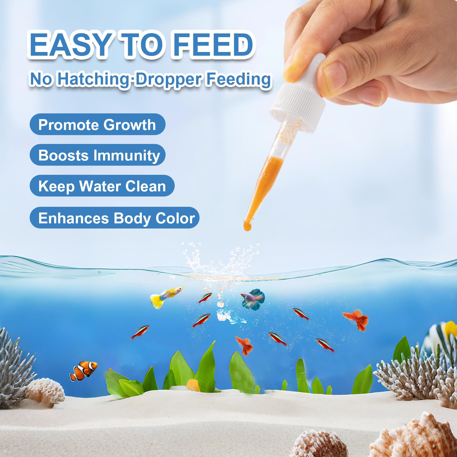Capuca Instant Baby Brine Shrimp Food multi-species use shows corals and invertebrates compatibility.