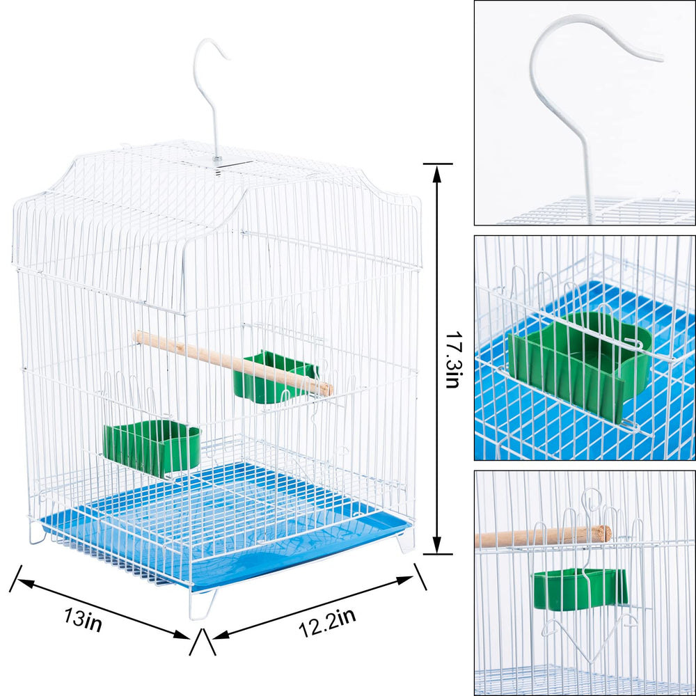 Capuca small bird travel cage blue top view emphasizes compact profile.