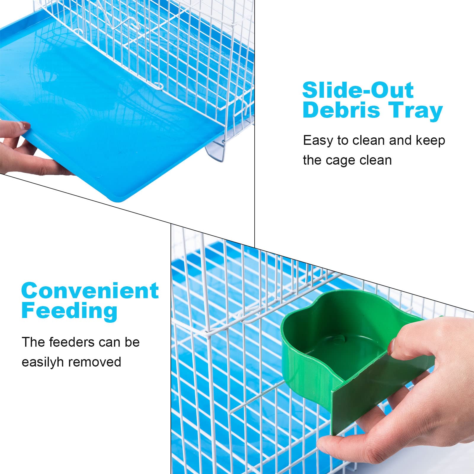 Capuca small bird travel cage blue with accessories and perches.