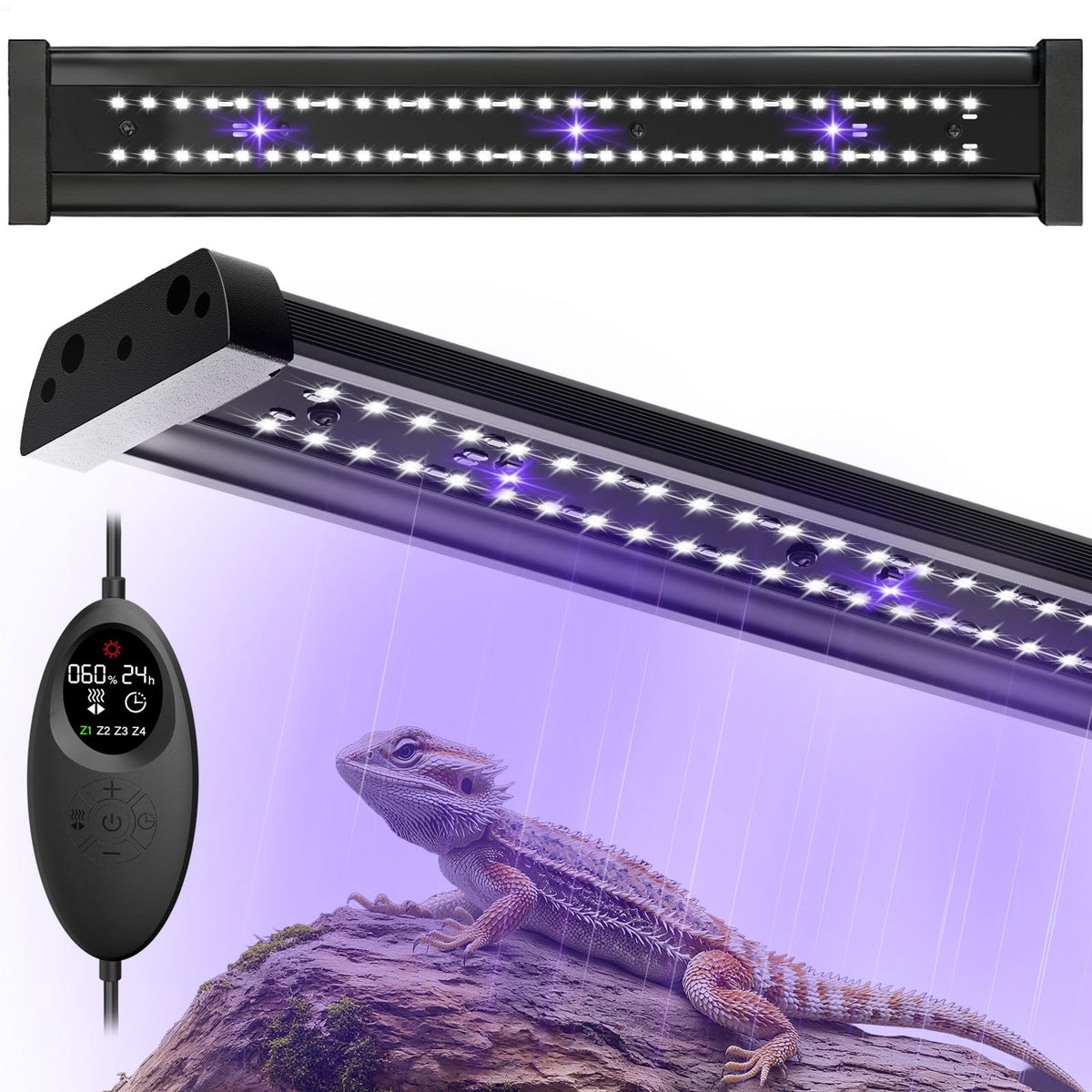 Capybland UVB light 16in front view — supports daytime basking and vitamin D3 synthesis.