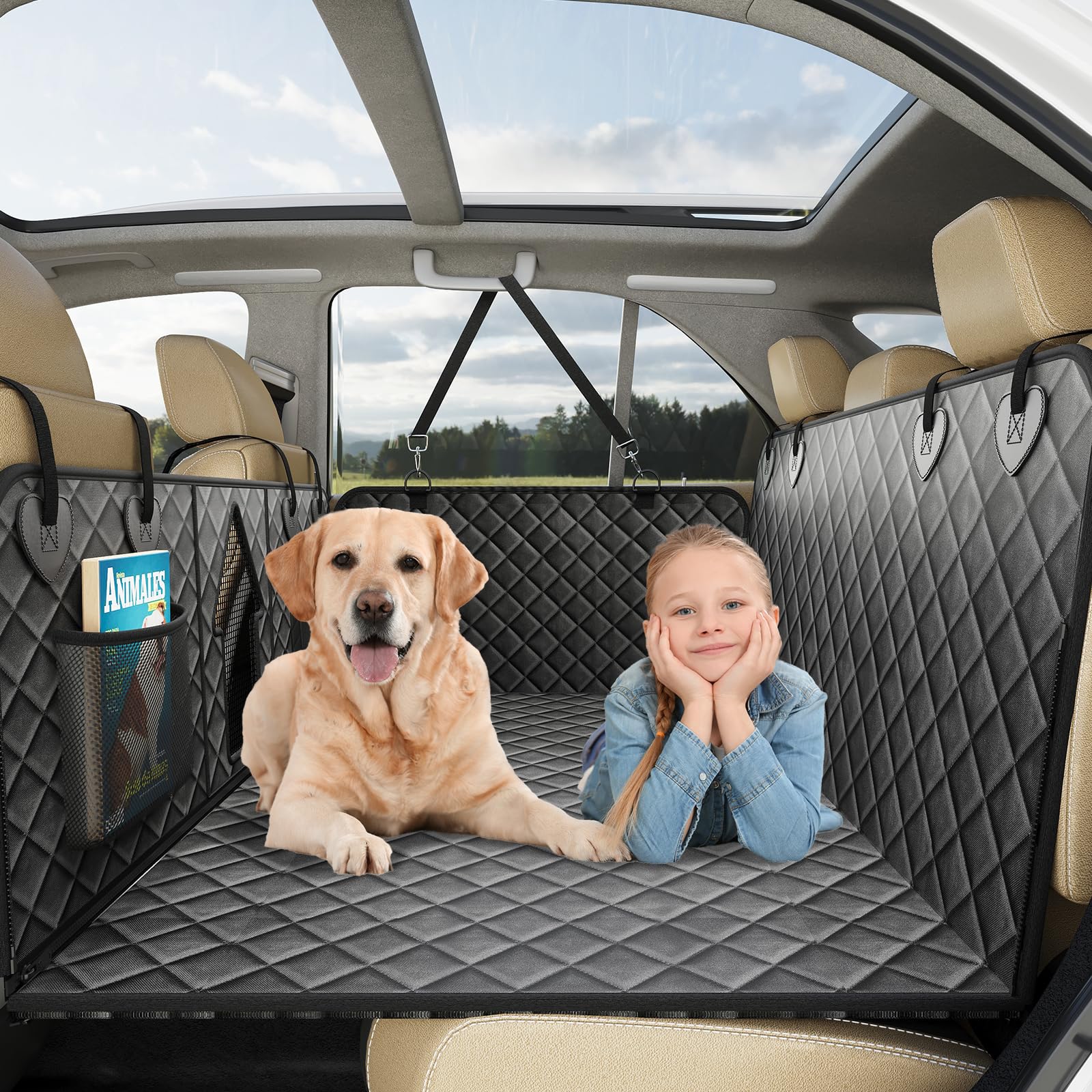 CarChic back-seat extender with hard bottom providing stable dog support during rides