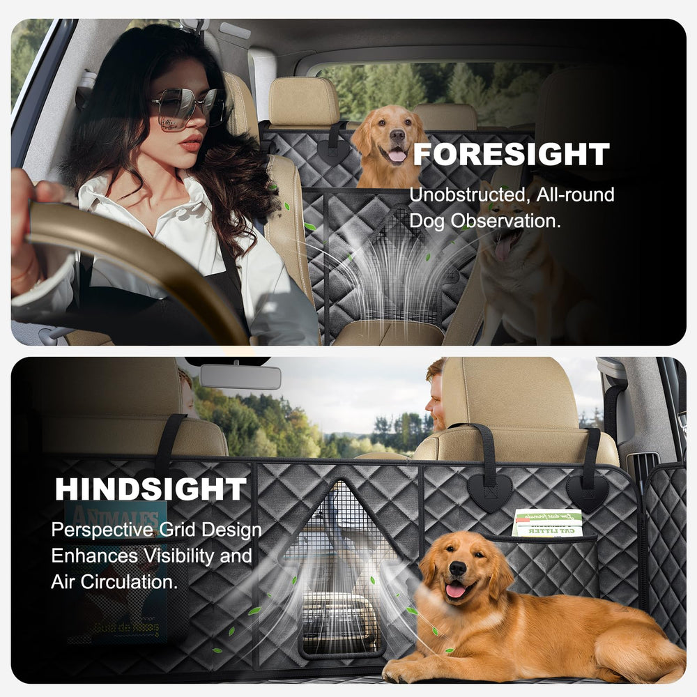 CarChic breathable mesh window illustrating airflow and reduced dog anxiety during trips