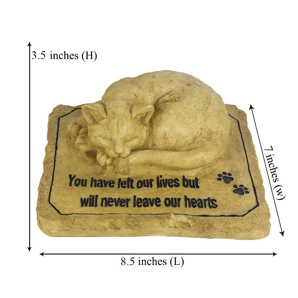 Carchistan cat memorial stone outdoor poly resin resists weathering.