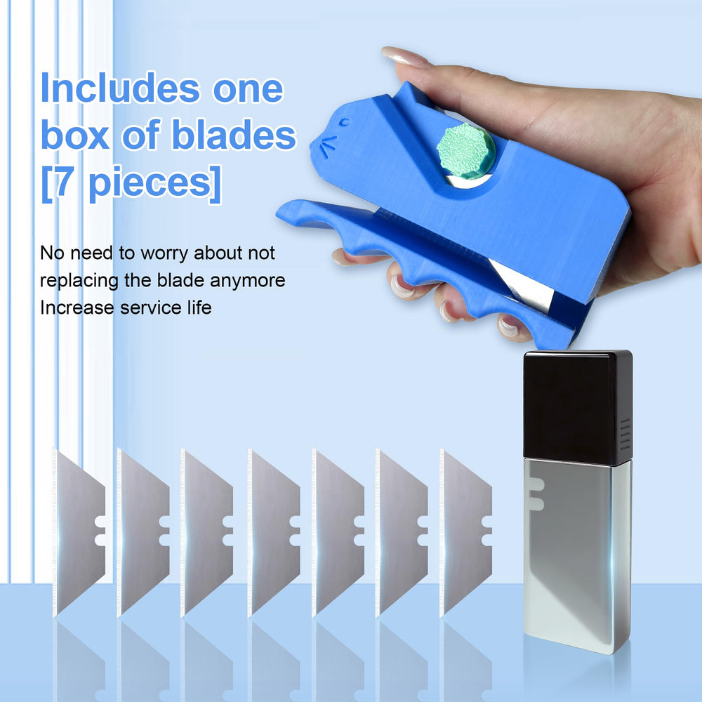 Cardboard Cutter for Cat Scratchers blue handheld with seven replaceable blades