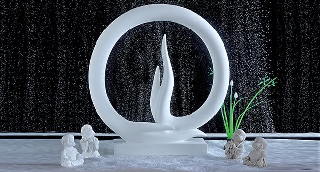 Carefree Fish Buddha statue serene-stone texture invites mindful moments.