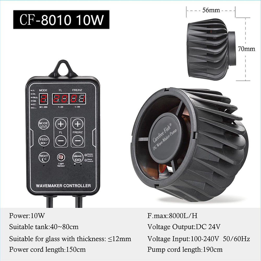 Carefree Fish DC24V Wave Maker power-off memory resumes last mode after power restoration.