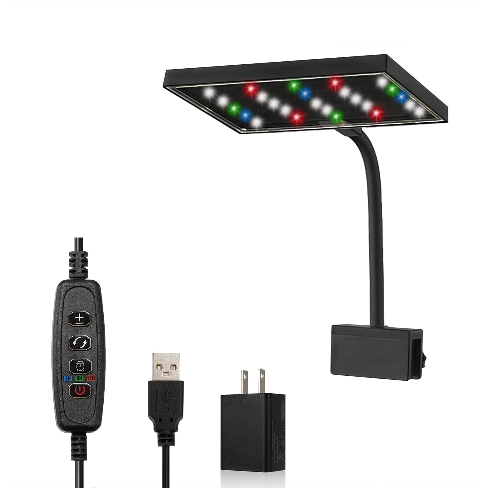 Carefree Fish LED clip light with RGBW colors for vibrant aquarium ambiance.