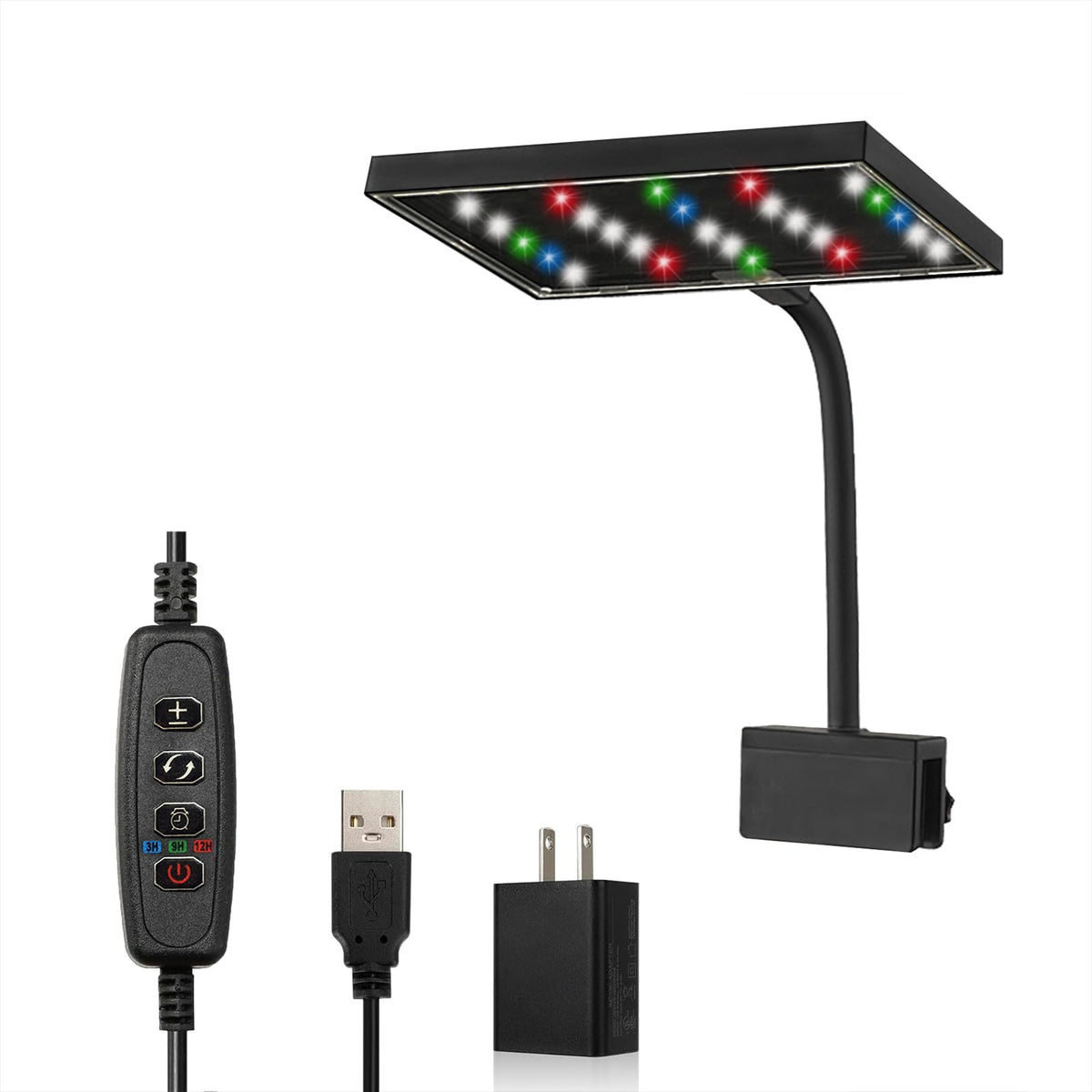 Carefree Fish LED clip light with RGBW colors for vibrant aquarium ambiance.