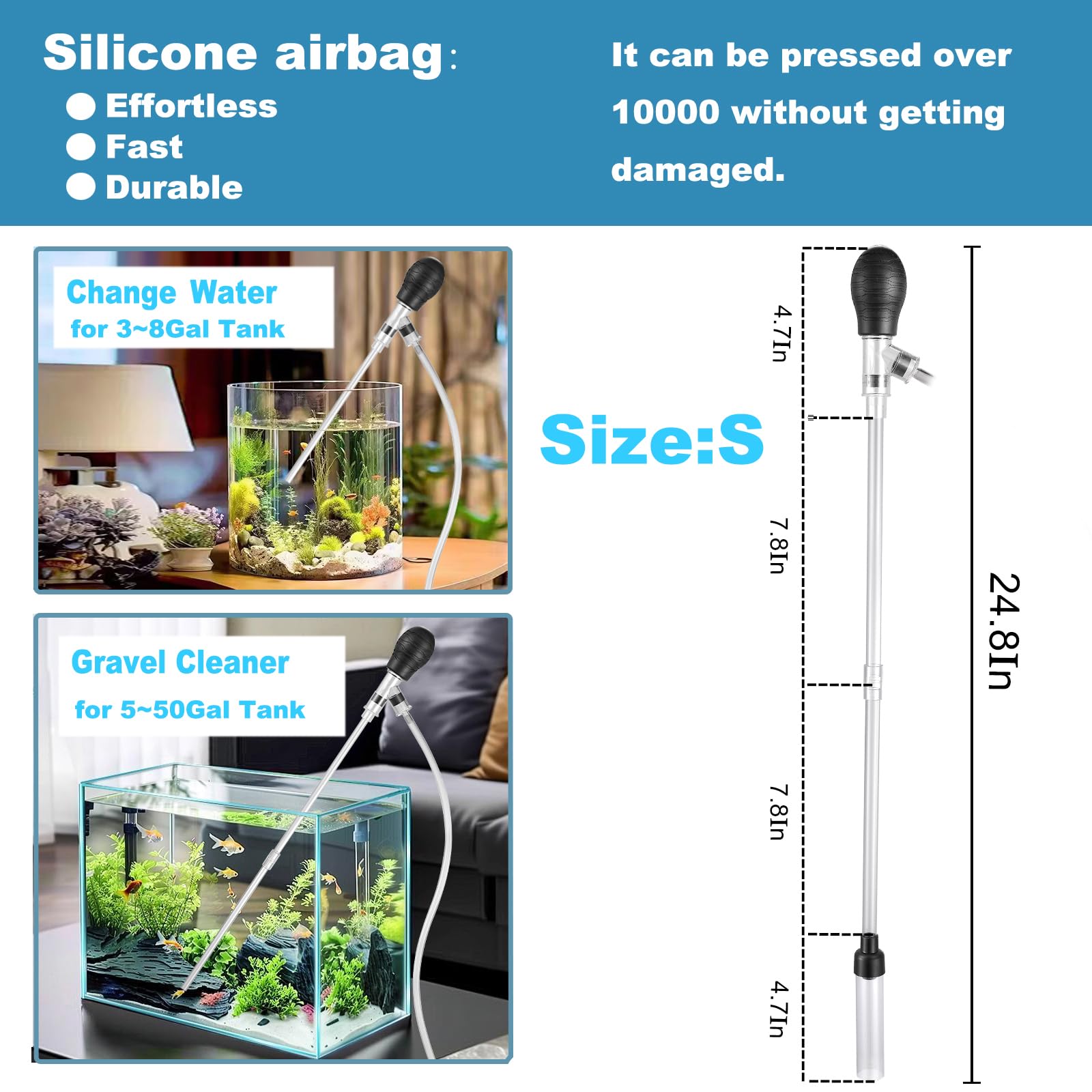 Carefree Fish silicone siphon ball enabling quick priming and strong suction