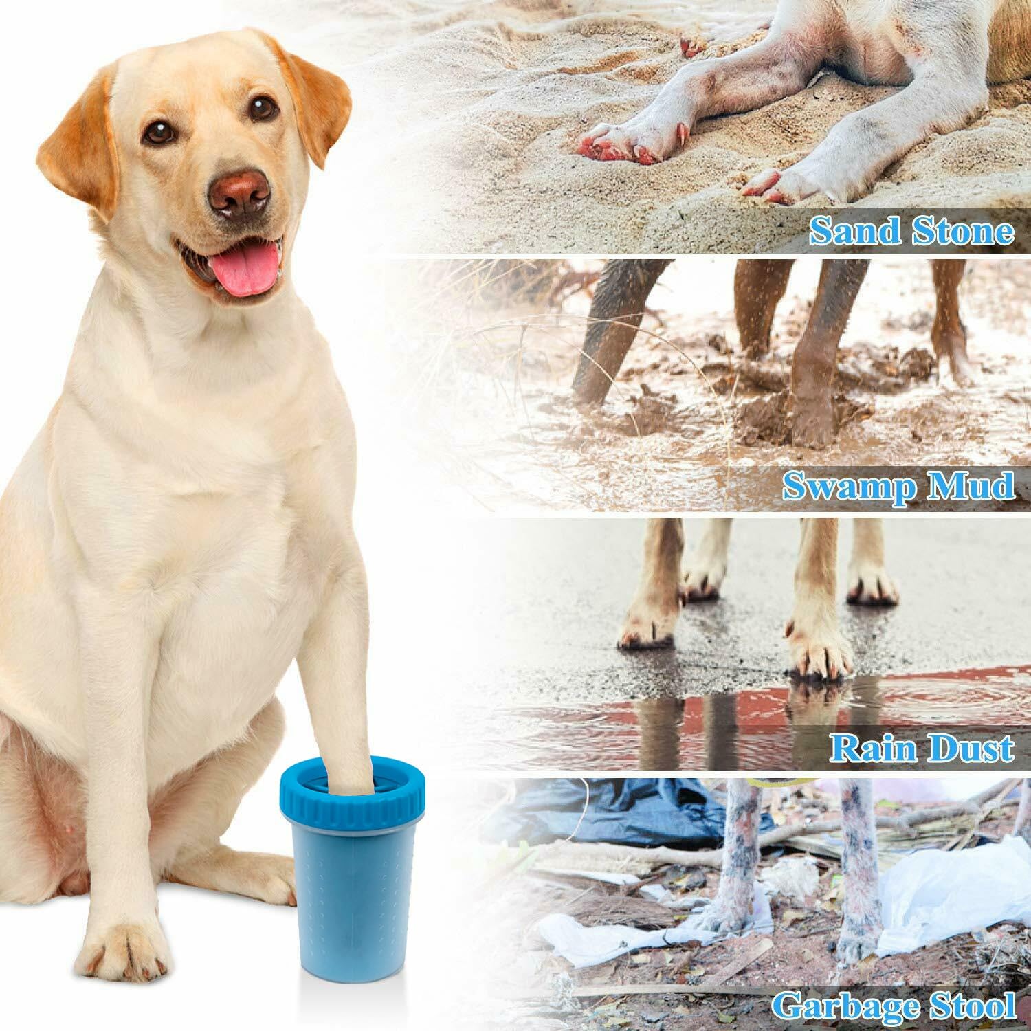 CAREFUNY paw cleaner blue inside bristles loosening dirt from muddy paws
