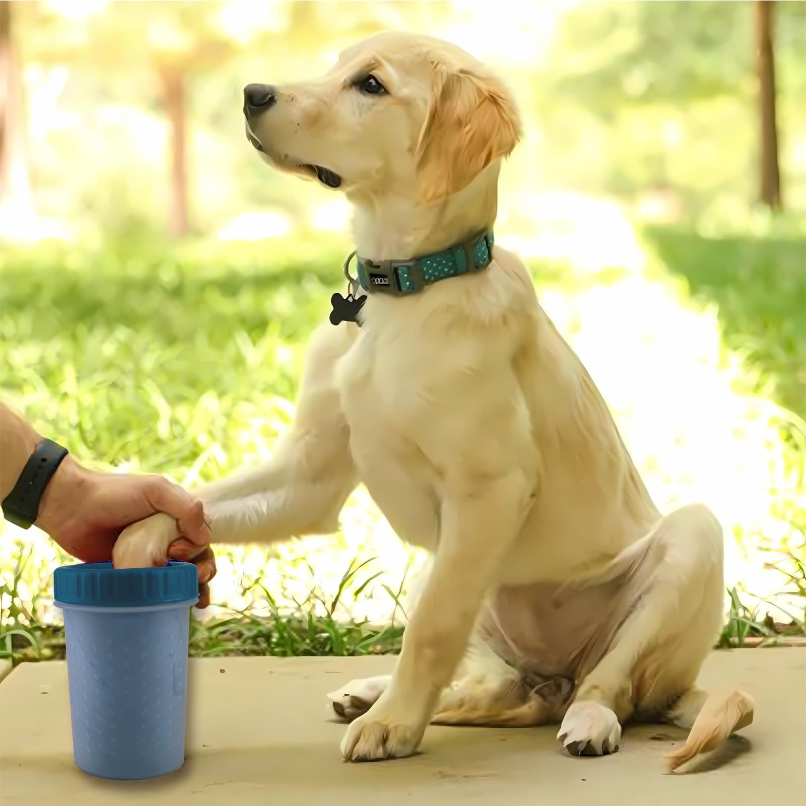 CAREFUNY paw cleaner blue two-pack in use with twist action