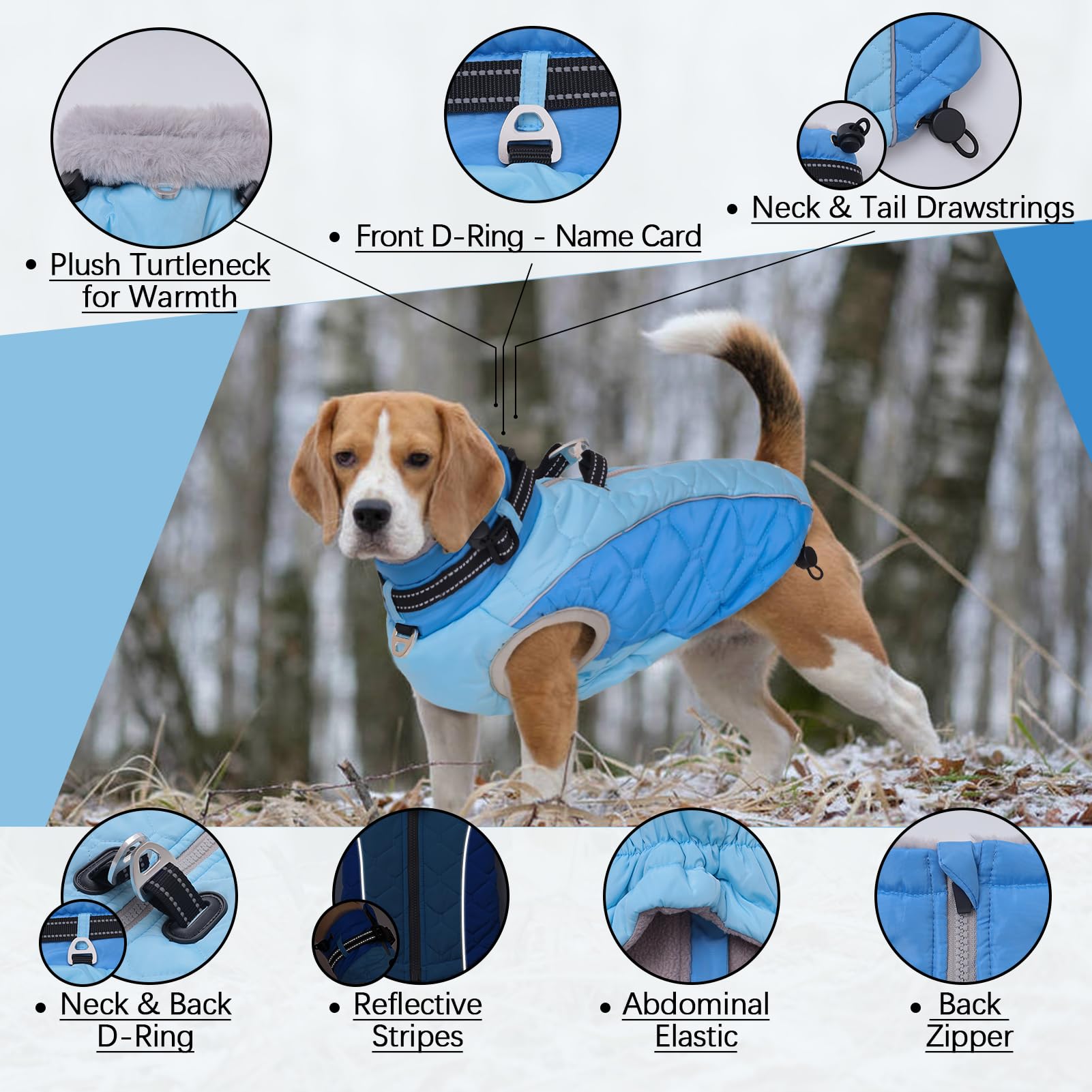 CAREUPET plush-turtleneck blue highlights warm fleece collar for neck warmth.