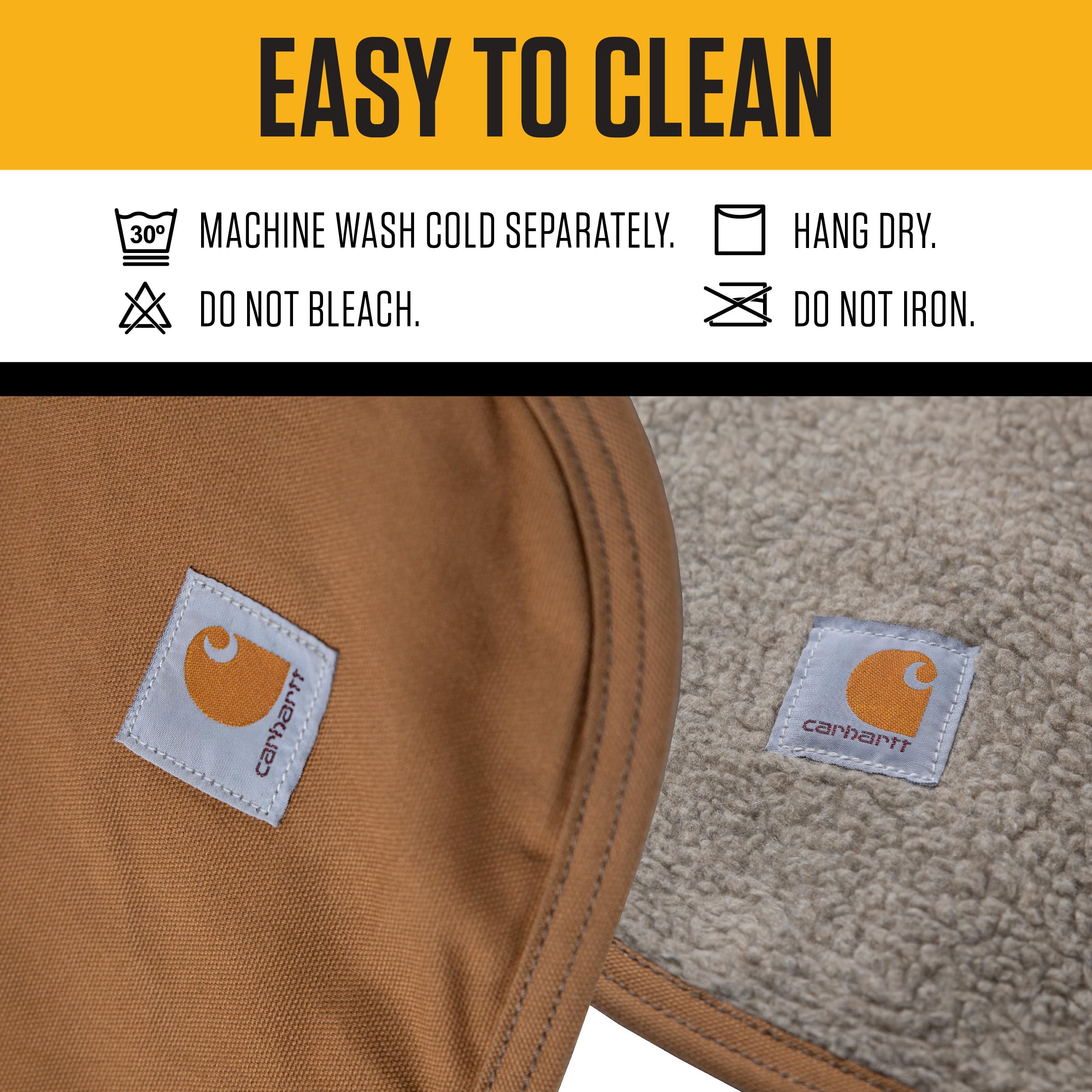 Carhartt Firm Duck Sherpa-Lined Blanket edge detail demonstrates reinforced bound edges for lasting shape.