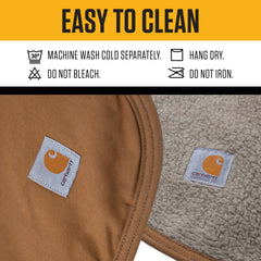 Carhartt Firm Duck Sherpa-Lined Blanket edge detail demonstrates reinforced bound edges for lasting shape.