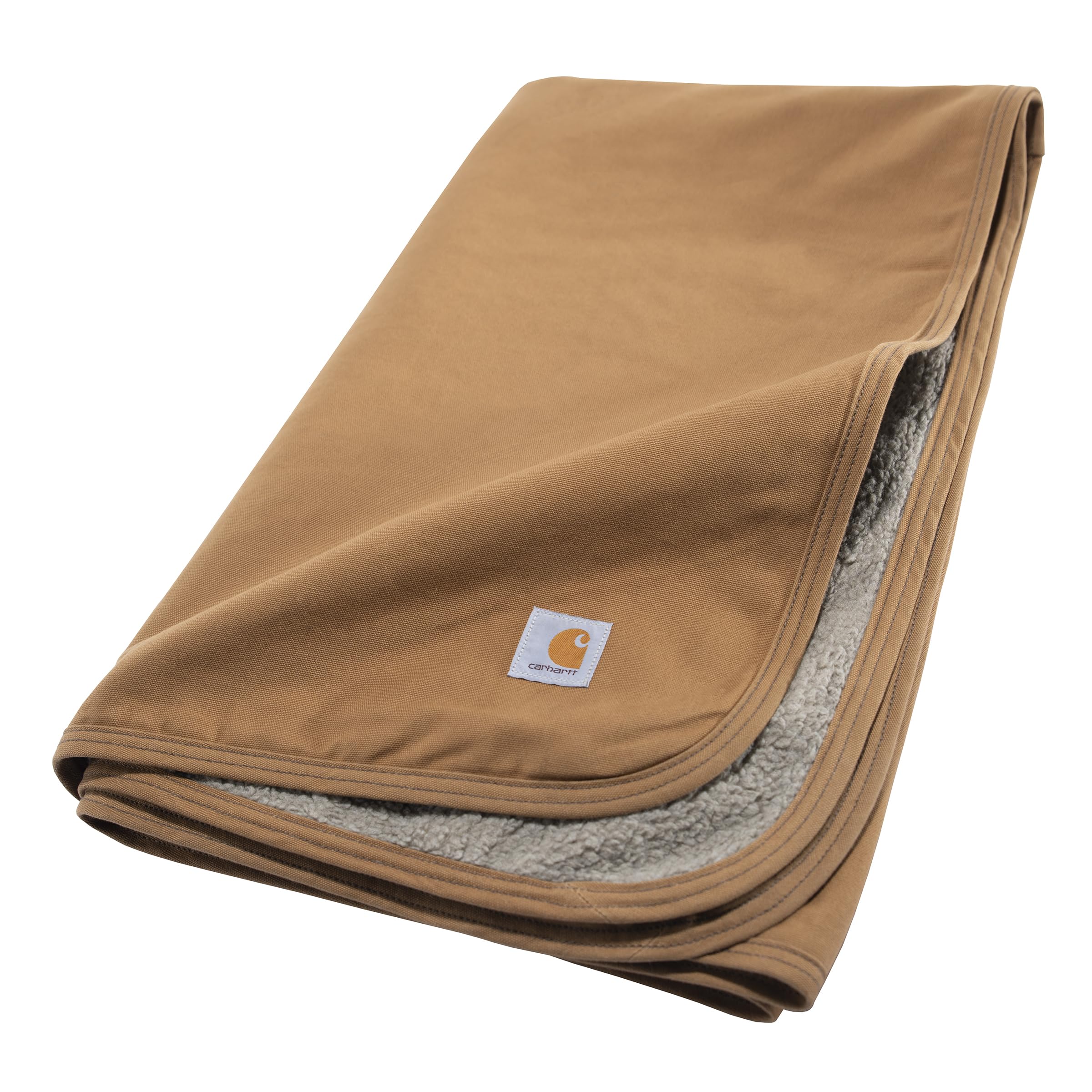 Carhartt Firm Duck Sherpa-Lined Blanket front view highlighting rugged canvas exterior for daily pet use.