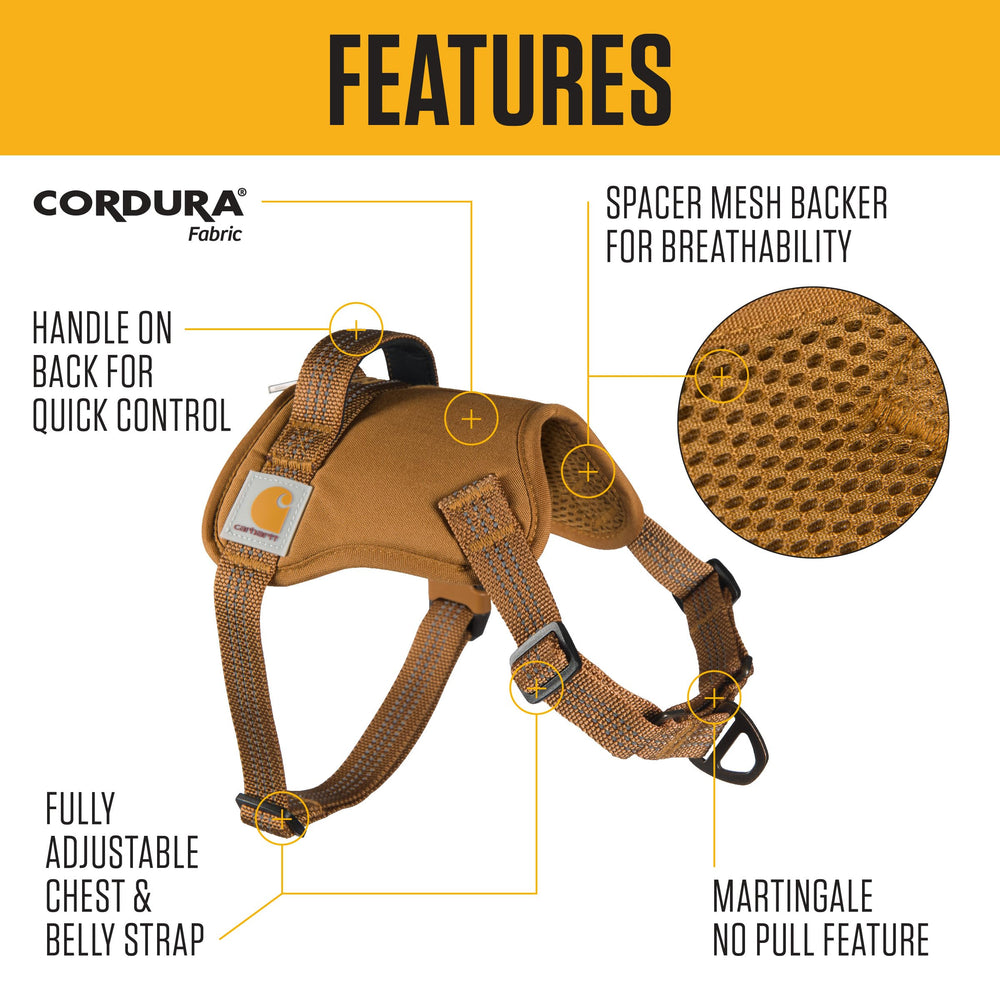 Carhartt nylon duck no pull harness side view highlights adjustable fit for growing dogs