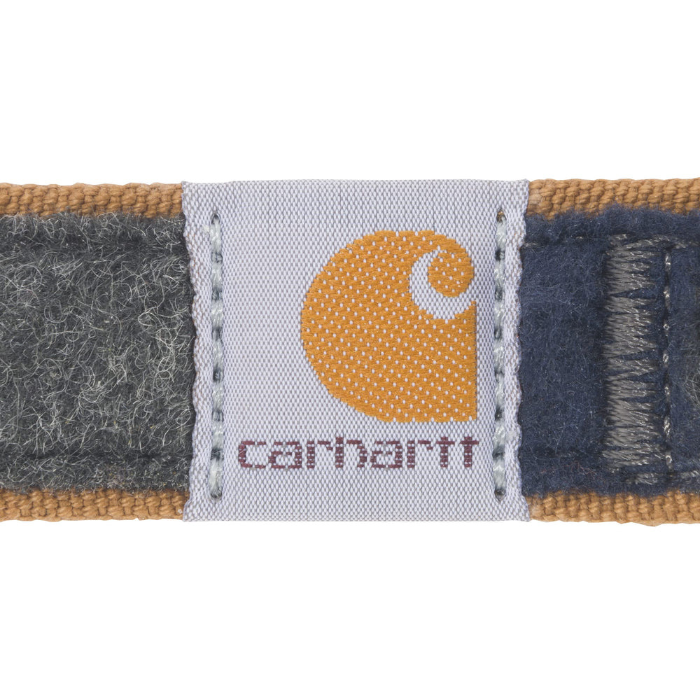 Carhartt pet collar shows reflective stitching for nighttime visibility on walks.