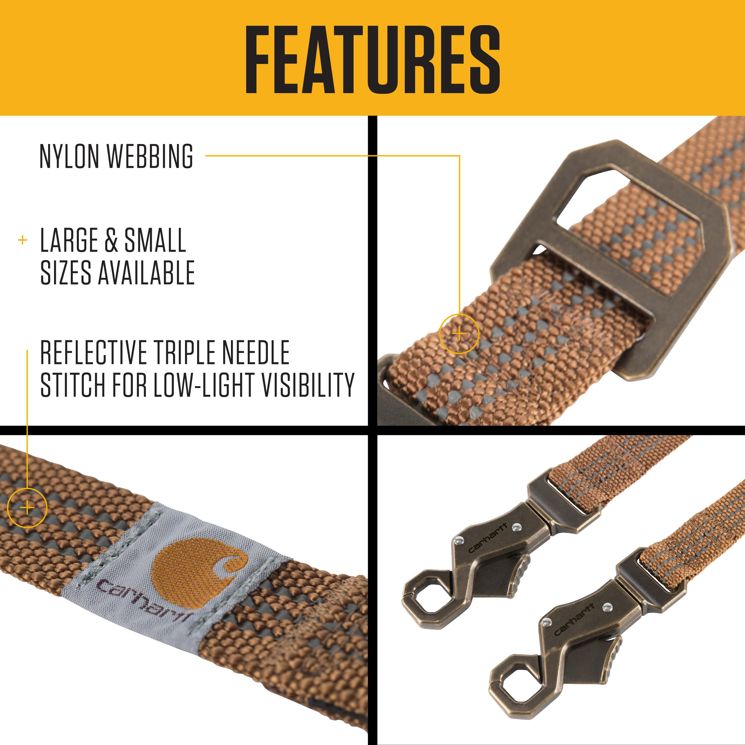 Carhartt Pet Leash with reflective triple-needle stitching enhances visibility in low light.