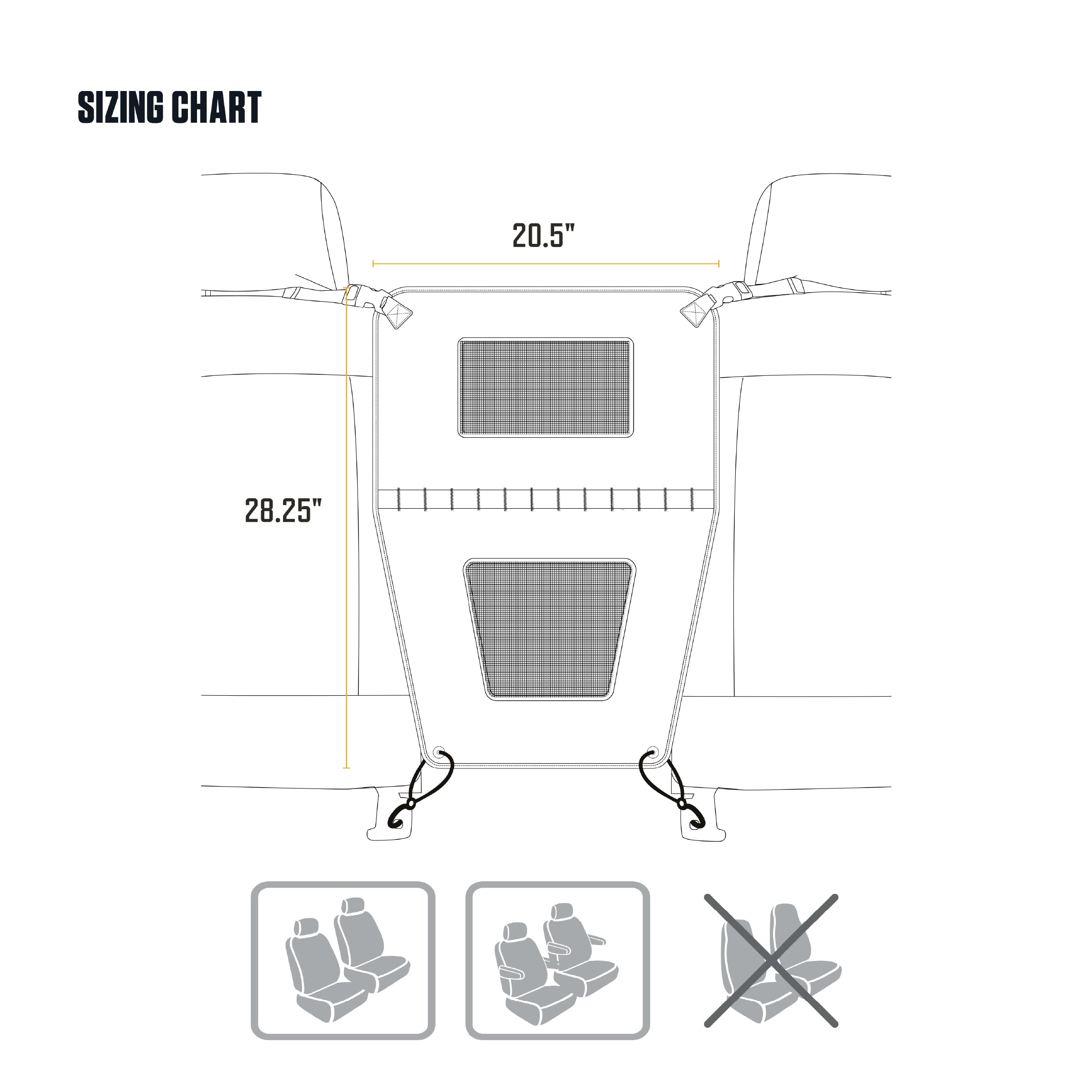 Carhartt barrier with headrest buckles secures seat while keeping pets contained.