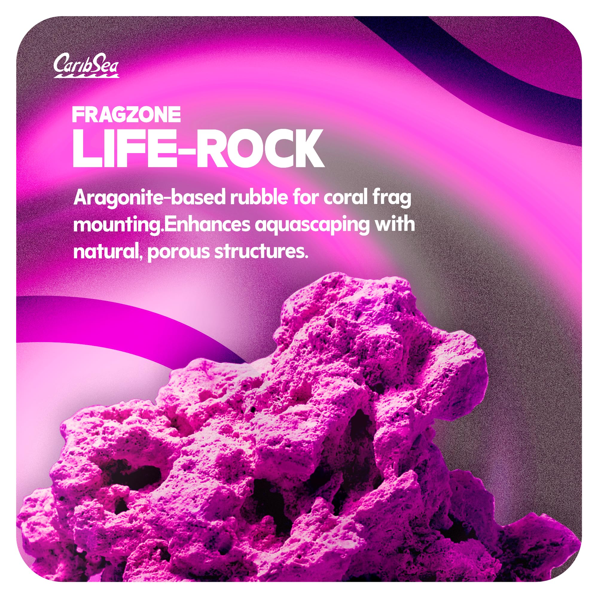 CaribSea Life Rock Frag Zone closeup shows aragonite texture and attachment potential.