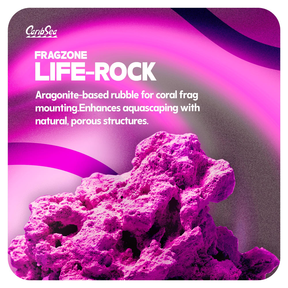 CaribSea Life Rock Frag Zone closeup shows aragonite texture and attachment potential.