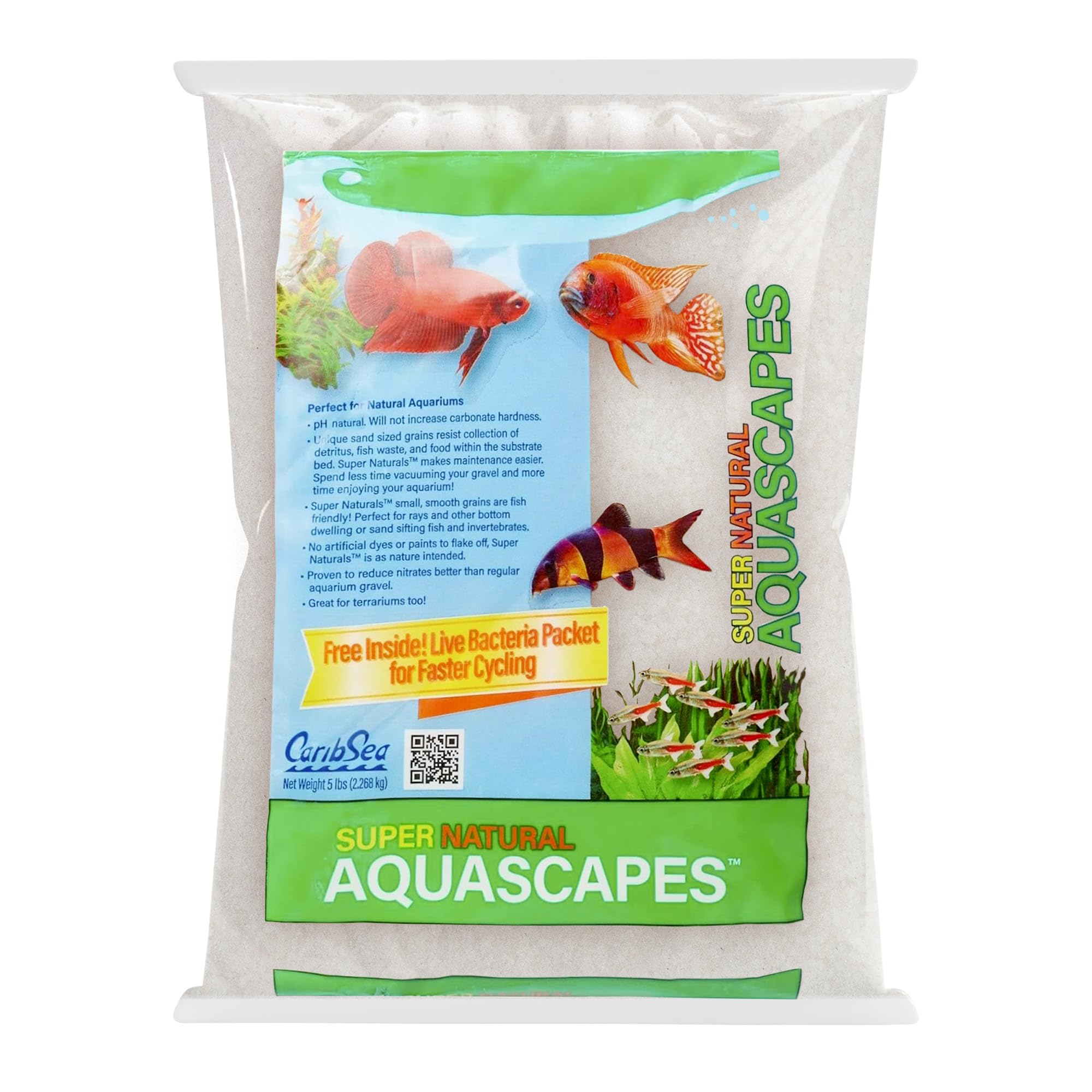 CaribSea Supernatural Luna: arena blanca para acuario, realza colores.