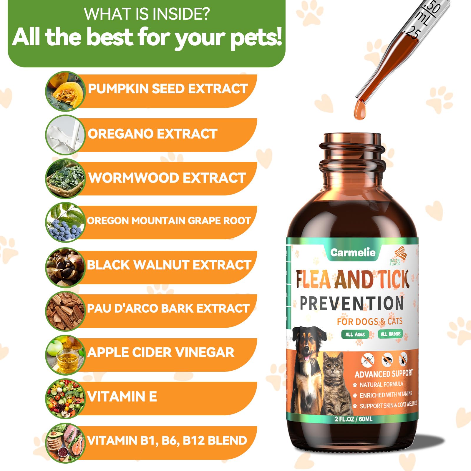Carmelie bacon-flavor drops on a dog's treat for easy dosing