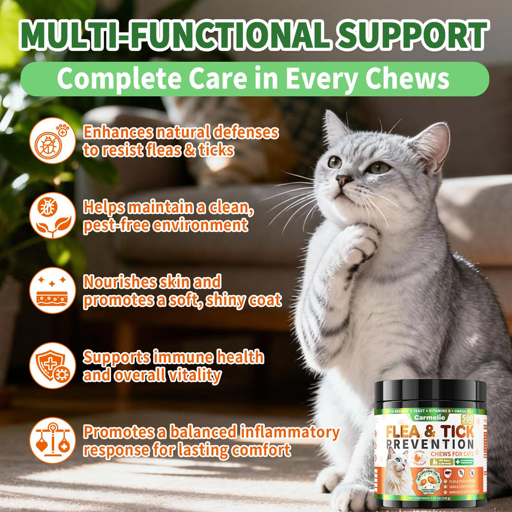 Carmelie cat skin coat support image highlights healthier-looking fur