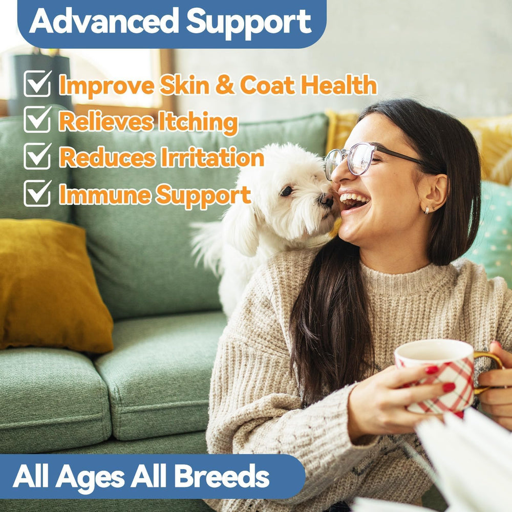 Carmelie dog skin comfort scene—calmer coat and reduced redness after use