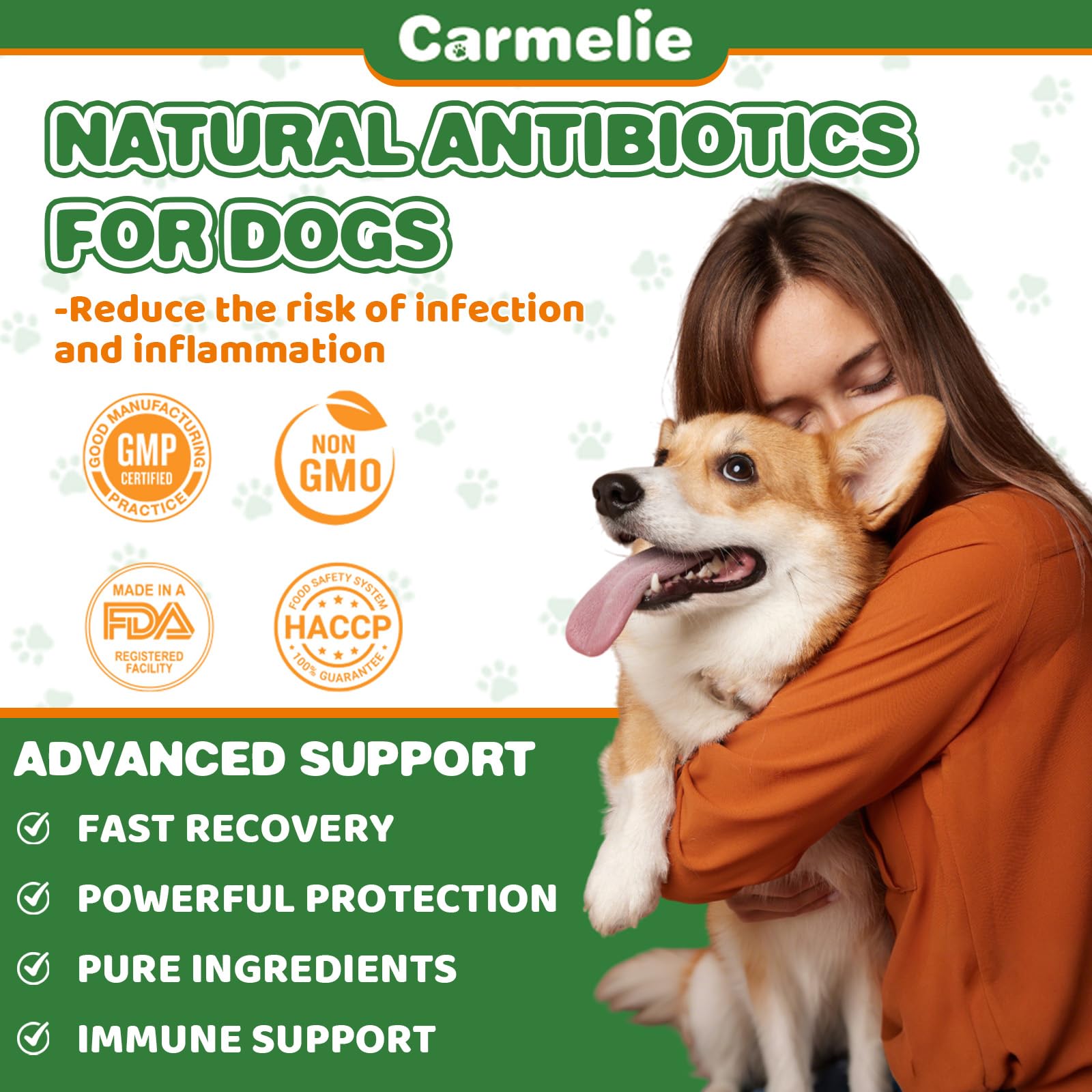 Carmelie dosage guide with precise dropper ensures simple feeding by weight.