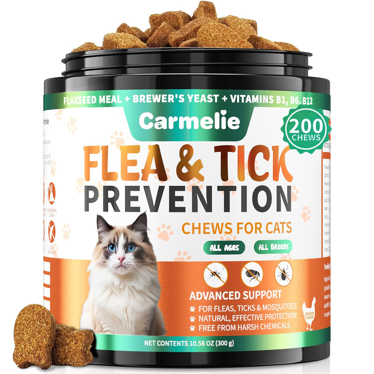Carmelie flea tick chews chicken flavor tub offers convenient protection for cats