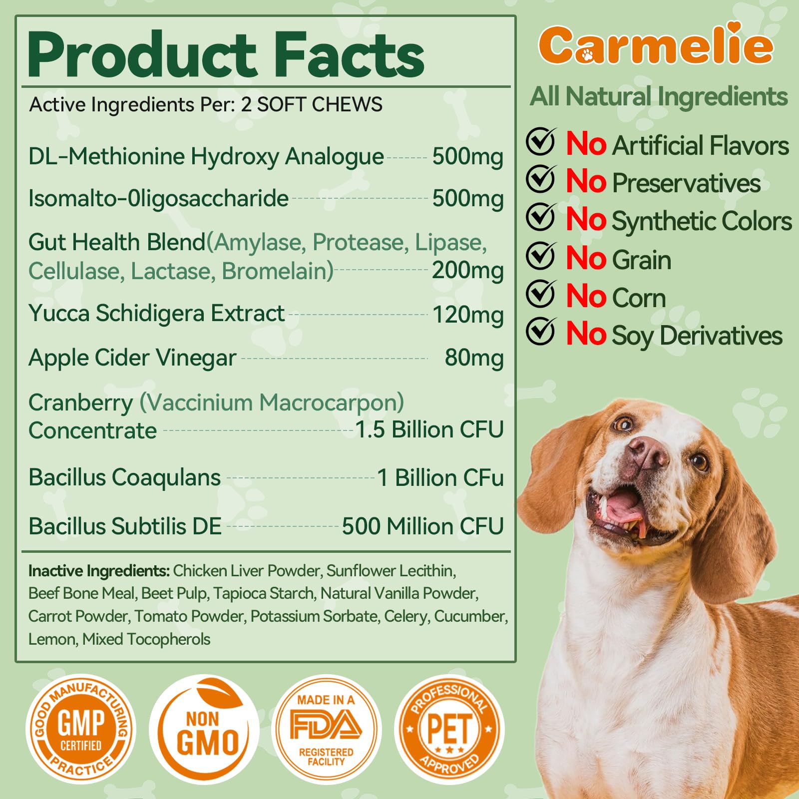 Carmelie Grass Burn Spot Chews fed to a dog supporting digestive health with probiotics.